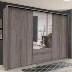 Sale 300 cm breiter Falttürenschrank in Holzoptik dunkel - Riding Kleiderschränke|Schränke