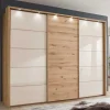 Best 300 cm breiter Schwebetürenschrank mit Glas Beige - Nikoba Kleiderschränke|Schränke