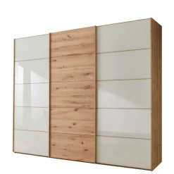 Best 300 cm breiter Schwebetürenschrank mit Glas Beige - Nikoba Kleiderschränke|Schränke