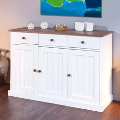 Sale 130 cm Kiefer Sideboard in Weiß Braun - Vatina Sideboards
