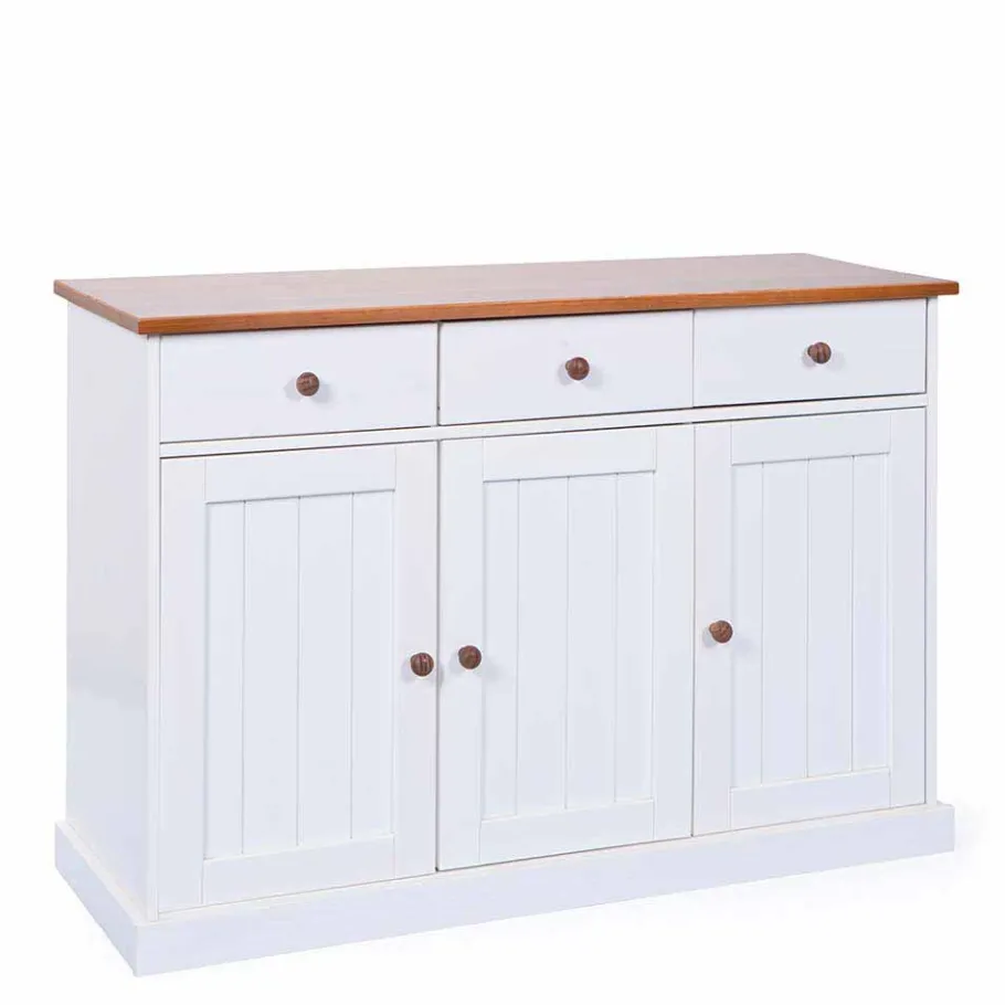 Sale 130 cm Kiefer Sideboard in Weiß Braun - Vatina Sideboards