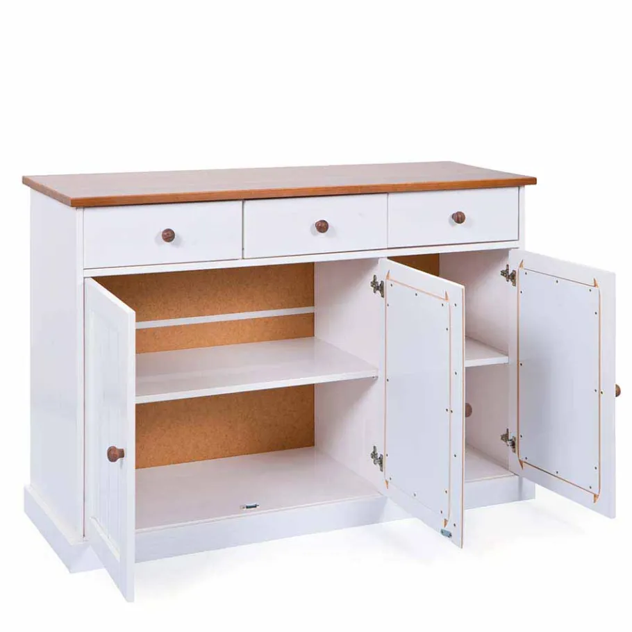 Sale 130 cm Kiefer Sideboard in Weiß Braun - Vatina Sideboards