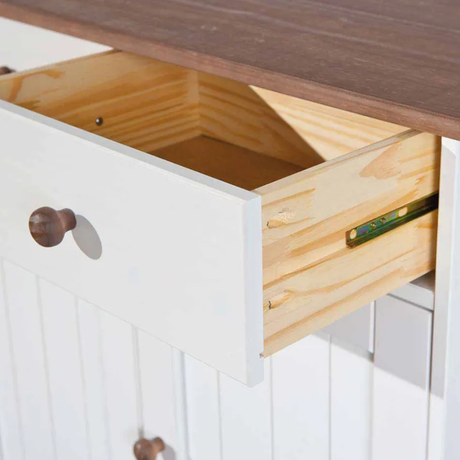 Sale 130 cm Kiefer Sideboard in Weiß Braun - Vatina Sideboards
