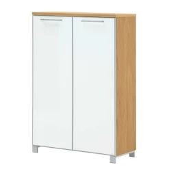 Outlet 2 türiger Schuhschrank Wynoca in Weiß Glas beschichtet Kommoden