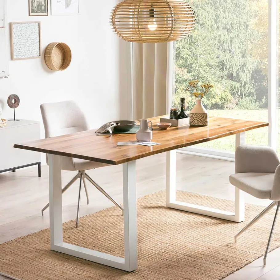 Online Akazie Essenstisch mit Naturkante & U-Füßen - Sortho Tische