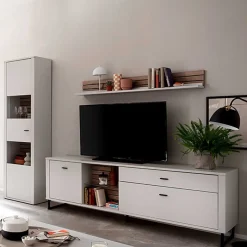 Clearance Anbauwand in Weiß mit Wildeiche - Varzino (dreiteilig) Wohnwände