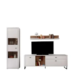 Clearance Anbauwand in Weiß mit Wildeiche - Varzino (dreiteilig) Wohnwände