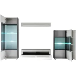 Sale Anbauwand Jetongos in Weiß Hochglanz (vierteilig) Wohnwände