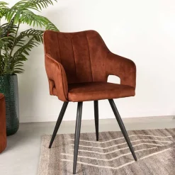 Armlehnenstuhl in Rost Braun Velours - Welinda Stühle