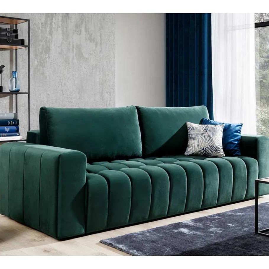 Best Ausklappbares Sofa in Grün Samt - Olenka Sofas