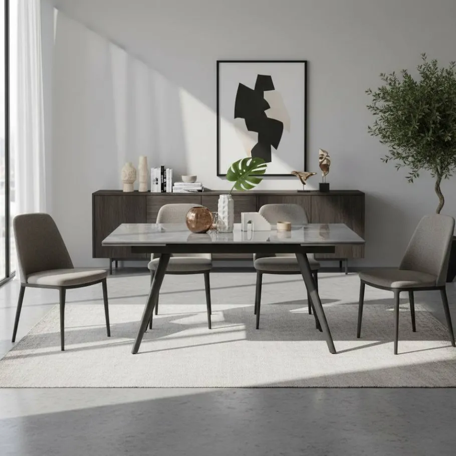 Ausziehbarer Tisch in Hellgrau Marmoroptik - Beluah Tische