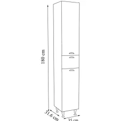 Best Bad Hochschrank in Weiß - 35x180x32 cm - Akira Schränke