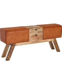 Outlet Bank in Turnbock Optik aus braunem Leder - Maestoso Sitzbank
