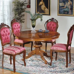 Barock Essgruppe mit Tisch rund Magari & 4 Polsterstühlen Rot (fünfteilig) Sitzgruppe