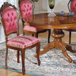 Barock Essgruppe mit Tisch rund Magari & 4 Polsterstühlen Rot (fünfteilig) Sitzgruppe