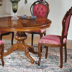 Barock Essgruppe mit Tisch rund Magari & 4 Polsterstühlen Rot (fünfteilig) Sitzgruppe