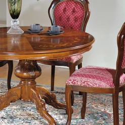 Barock Essgruppe mit Tisch rund Magari & 4 Polsterstühlen Rot (fünfteilig) Sitzgruppe