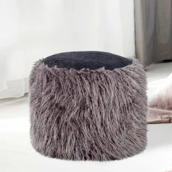 Best Beistellhocker aus Kunstfell Dunkelgrau - Landeck Hocker