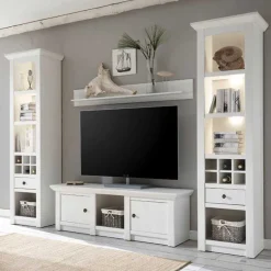 Sale Beleuchtete Wohnwand Chelles im weißem Landhausstil (vierteilig) Wohnwände