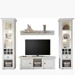 Sale Beleuchtete Wohnwand Chelles im weißem Landhausstil (vierteilig) Wohnwände