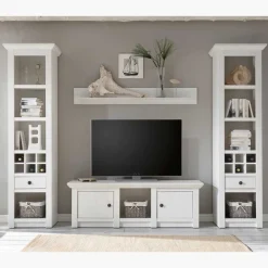 Sale Beleuchtete Wohnwand Chelles im weißem Landhausstil (vierteilig) Wohnwände