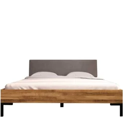 Best Bett mit Wildeiche Rahmen & Polsterkopfteil in Grau - Kerfa Betten