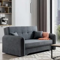 Best Bettcouch mit Federkern aus Velours Dunkelgrau - Lictona Sofas
