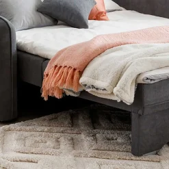 Best Bettcouch mit Federkern aus Velours Dunkelgrau - Lictona Sofas