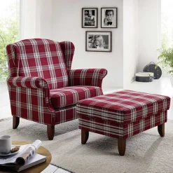 Best Big Ohrensessel in Rot kariert - Matieu Sessel