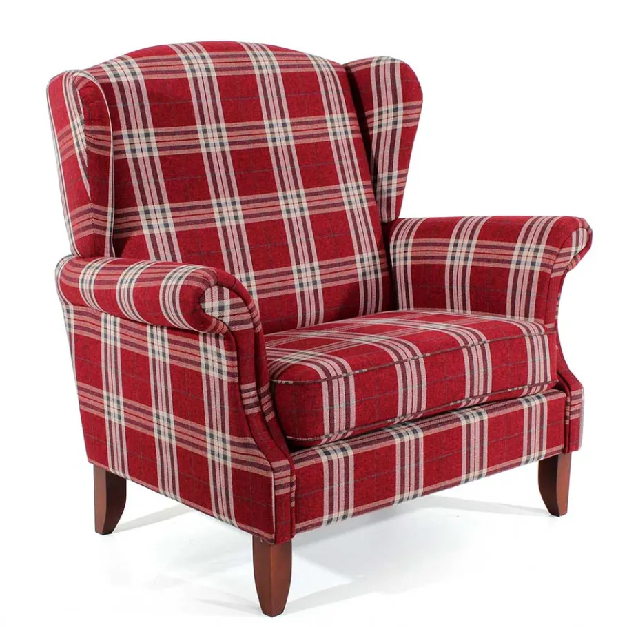 Best Big Ohrensessel in Rot kariert - Matieu Sessel