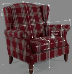 Best Big Ohrensessel in Rot kariert - Matieu Sessel