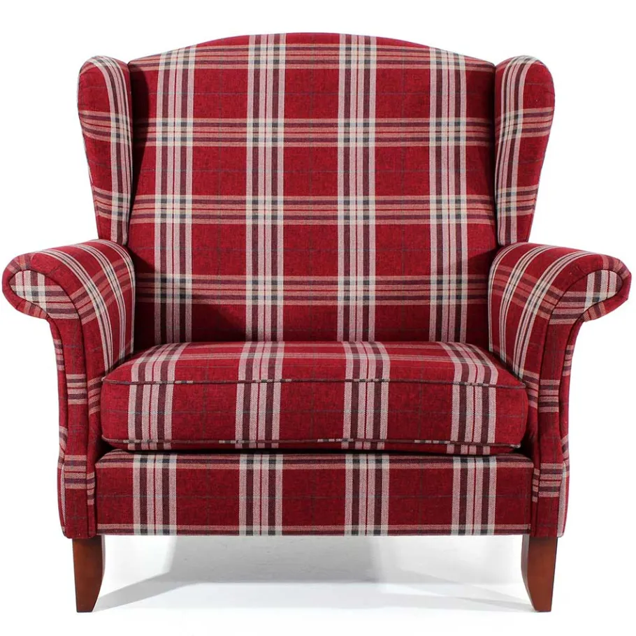 Best Big Ohrensessel in Rot kariert - Matieu Sessel