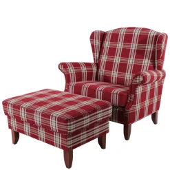 Best Big Ohrensessel in Rot kariert - Matieu Sessel