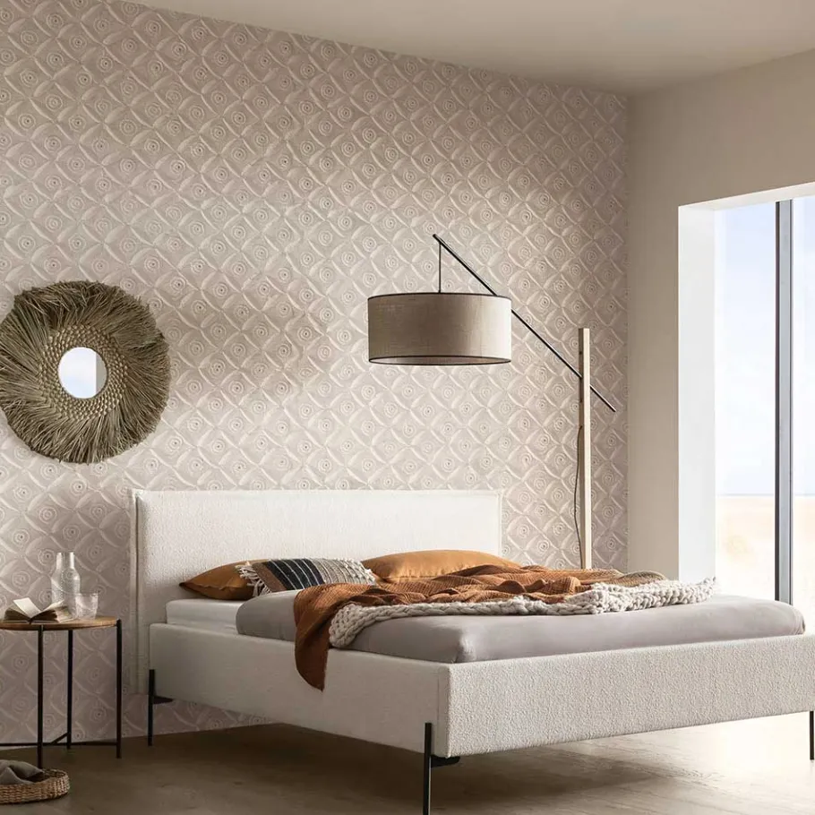 Best Boucle Stoffbett in Creme Weiß - Fontana Betten