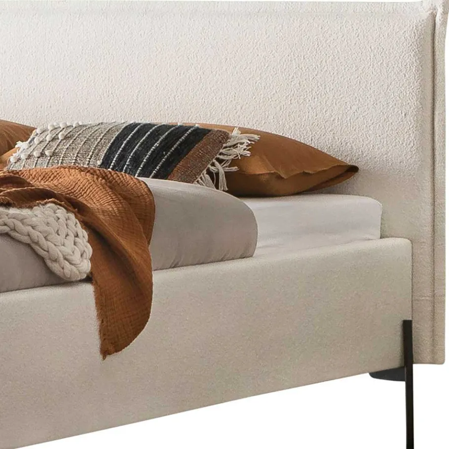 Best Boucle Stoffbett in Creme Weiß - Fontana Betten
