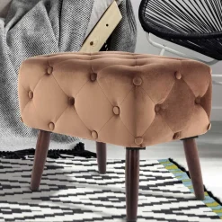 Best Brauner Polsterhocker aus Samt mit Knöpfen - Tijong Hocker