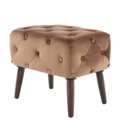 Best Brauner Polsterhocker aus Samt mit Knöpfen - Tijong Hocker