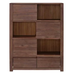Outlet Braunes Akazie Highboard mit 3 Schiebetüren - Ruffes Highboards|Kommoden