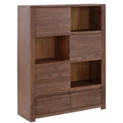 Outlet Braunes Akazie Highboard mit 3 Schiebetüren - Ruffes Highboards|Kommoden