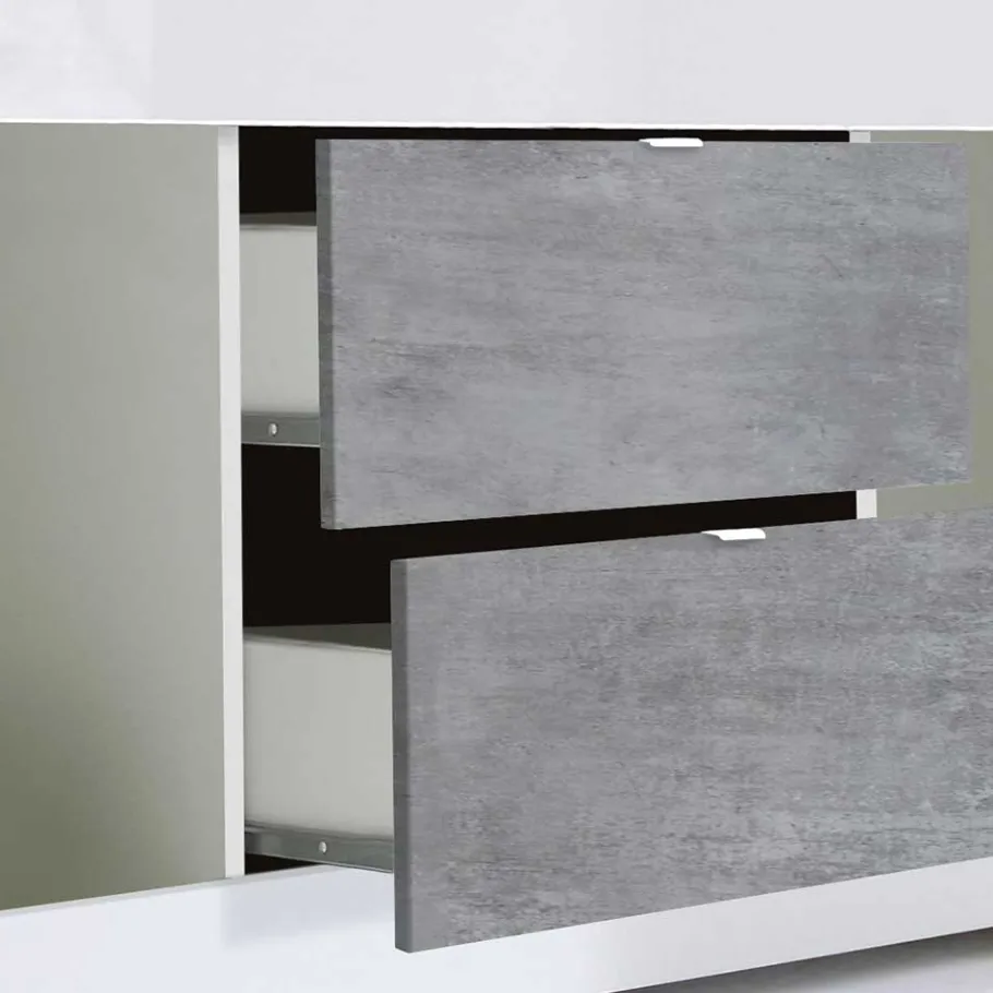 Best Breites TV Board in Weiß HG & Betonoptik - Narandu Tv & Hifi-Möbel