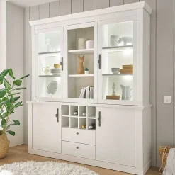 Outlet Buffetschrank Vitrine in weißer Holzoptik Pinie - Liancos Kommoden|Vitrinen