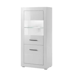 Outlet 280cm breite Schrankwand in Weiß Hochglanz Yulis optional mit LED (vierteilig) Wohnwände