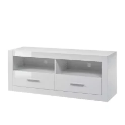 Outlet 280cm breite Schrankwand in Weiß Hochglanz Yulis optional mit LED (vierteilig) Wohnwände