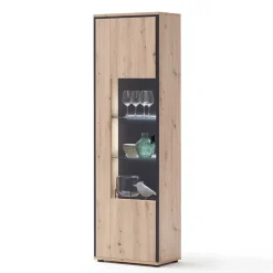 63cm breite Standvitrine in Eiche Holz Dekor - Nikdus Vitrinen