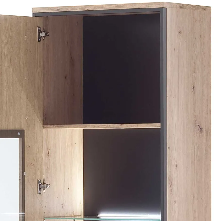 63cm breite Standvitrine in Eiche Holz Dekor - Nikdus Vitrinen