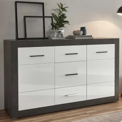 Sale 97cm hohes Hochglanz Sideboard in Weiß - Istensa Sideboards