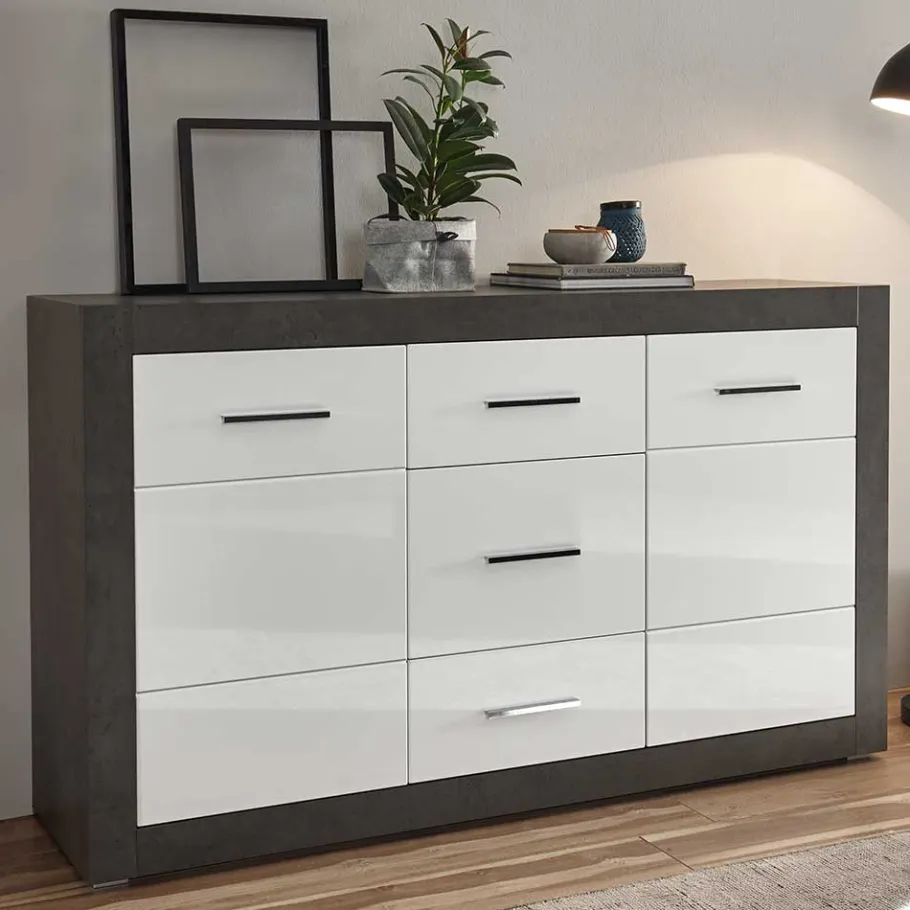Sale 97cm hohes Hochglanz Sideboard in Weiß - Istensa Sideboards