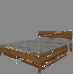 Best 220cm langes Bett aus geölter Kernbuche - Junola VI Betten