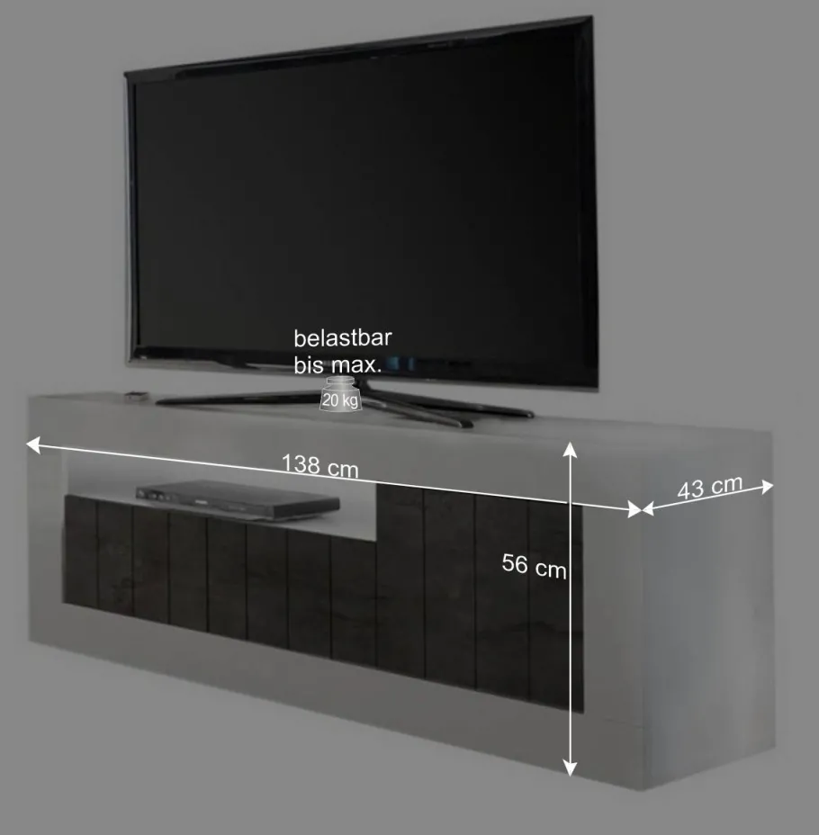 Best 138cm TV Bank in Dunkelgrau & Beton Grau - Uxena Tv & Hifi-Möbel|Lowboards