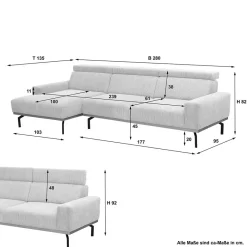Best Cord L-Sofa mit verstellbarer Rückenhöhe - Jaypur Sofas